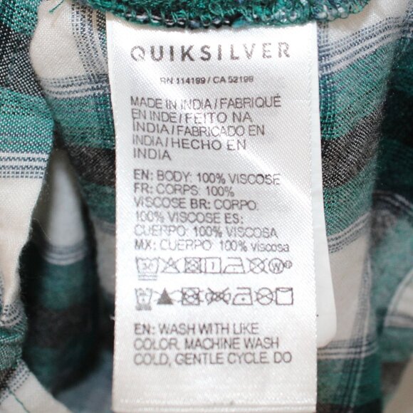 9 Quiksilver Green Plaid Shirt Men Size Medium 100% Viscose - Picture 4 of 4